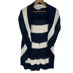 CAbi Blue White Wide Stripe Nautical Skipper Knit Sweater Vest Cardigan Size XL